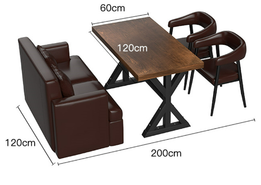 Industrial Style Bar Booth Sofa, Coffee Shop Slate Leather Table and Chair Set