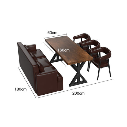 Industrial Style Bar Booth Sofa, Coffee Shop Slate Leather Table and Chair Set