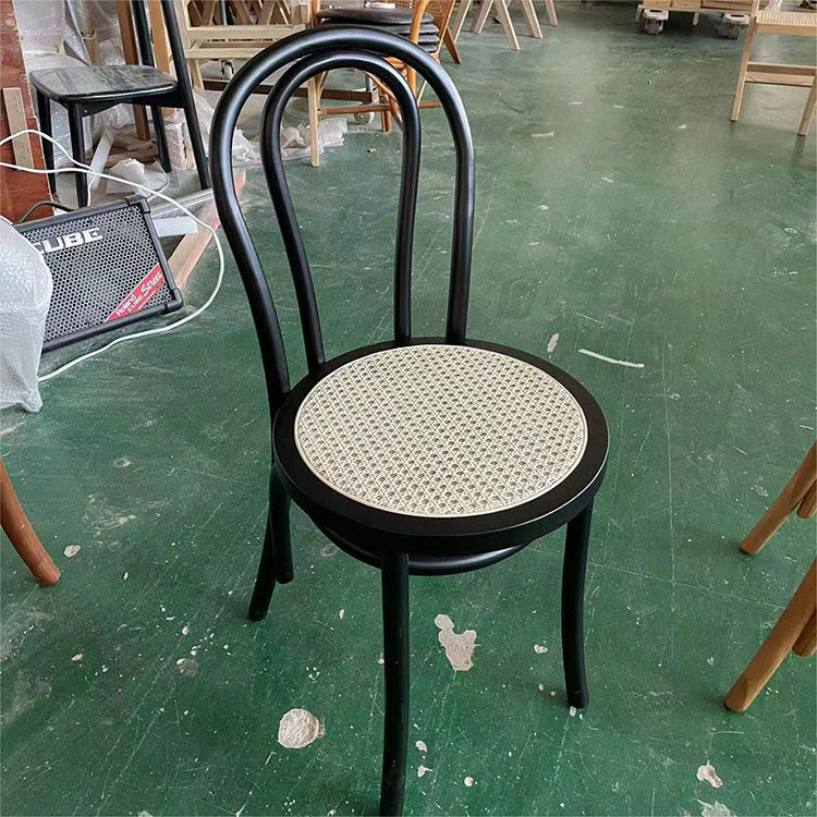 Retro Solid Wood Chair for Coffee Shop and Restaurant, Home Backrest Rattan Woven Chair