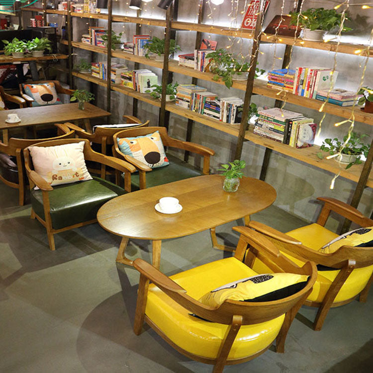 Casual Coffee Shop Table and Chair Set, Solid Wood Negotiation Sofa in ...