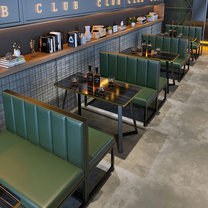 Industrial Style Restaurant Booth Table and Chair, Genuine Leather, in Green