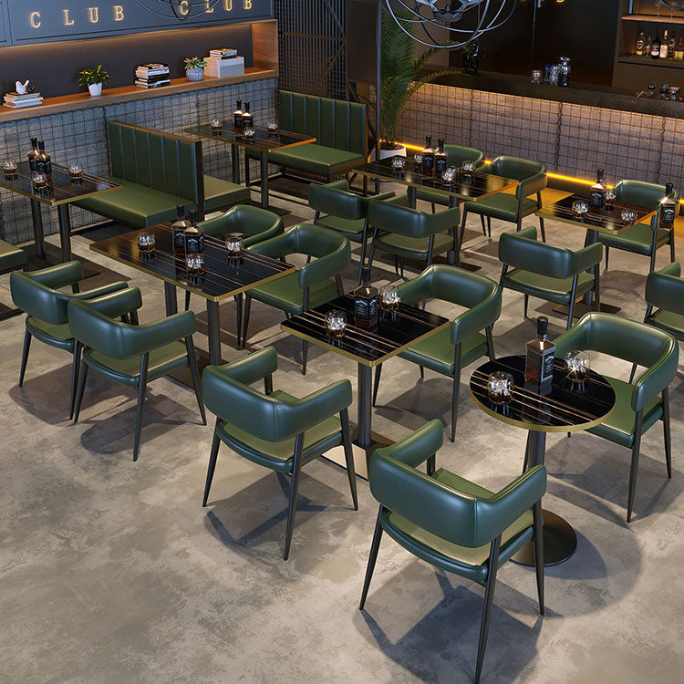 Industrial Style Restaurant Booth Table and Chair, Genuine Leather, in Green