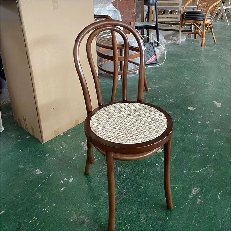 Retro Solid Wood Chair for Coffee Shop and Restaurant, Home Backrest Rattan Woven Chair