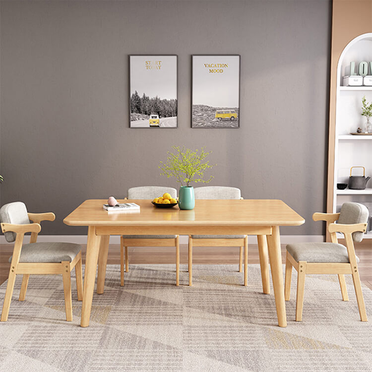 Minimalist Solid Wood Rectangular Dining Table, Small Apartment Dining Table and Chairs