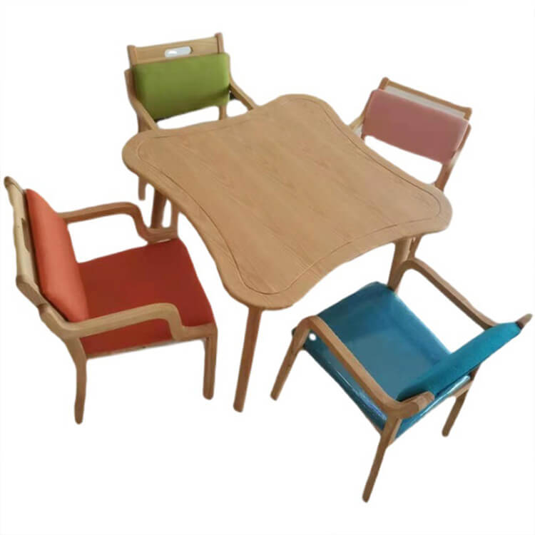 Solid Wood Leather Dining Room Furniture, Modern Natural Wood Leisure Dining Table and Chairs