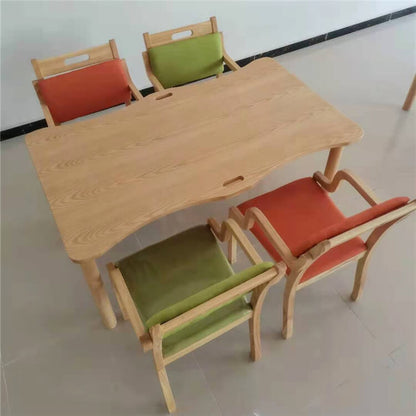 Solid Wood Leather Dining Room Furniture, Modern Natural Wood Leisure Dining Table and Chairs