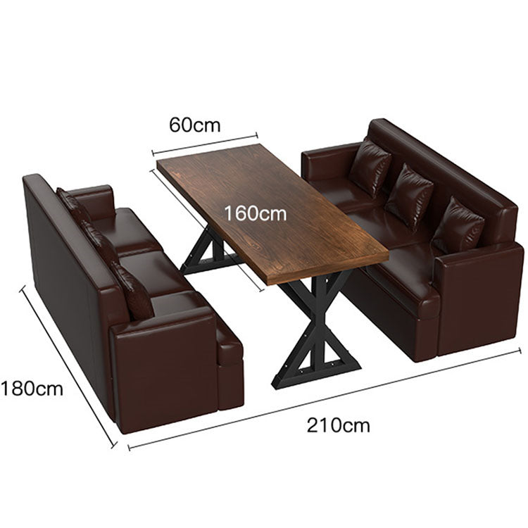 Industrial Style Bar Booth Sofa, Coffee Shop Slate Leather Table and Chair Set