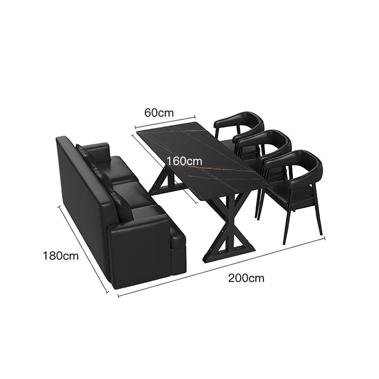 Industrial Style Bar Booth Sofa, Coffee Shop Slate Leather Table and Chair Set