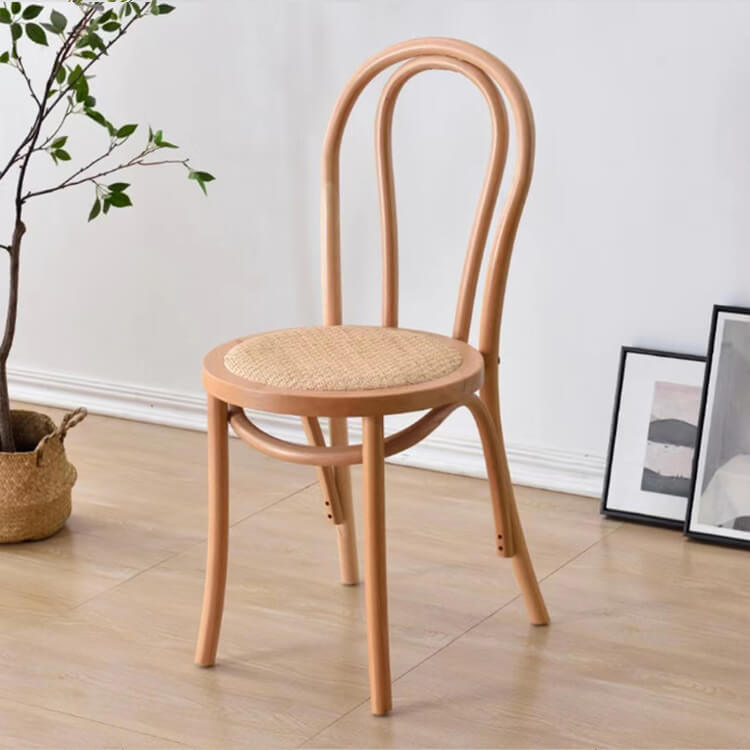 Retro Solid Wood Chair for Coffee Shop and Restaurant, Home Backrest Rattan Woven Chair