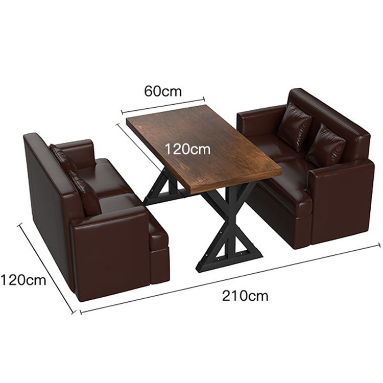 Industrial Style Bar Booth Sofa, Coffee Shop Slate Leather Table and Chair Set