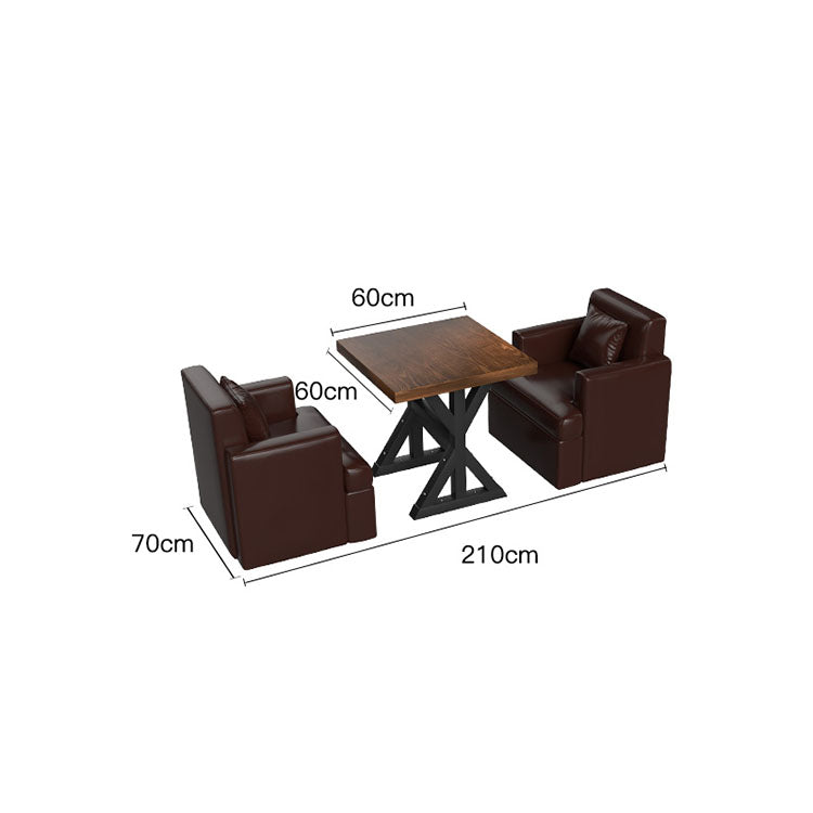 Industrial Style Bar Booth Sofa, Coffee Shop Slate Leather Table and Chair Set