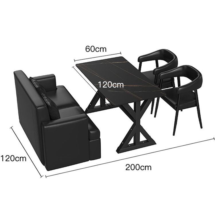 Industrial Style Bar Booth Sofa, Coffee Shop Slate Leather Table and Chair Set