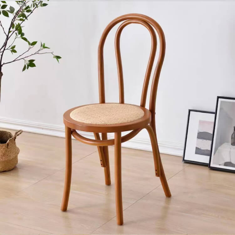 Retro Solid Wood Chair for Coffee Shop and Restaurant, Home Backrest Rattan Woven Chair