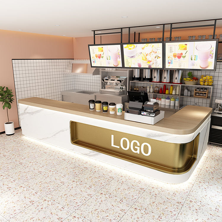 Simple Milk Tea Shop Counter with Corner Cash Register